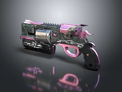 Stylish Pink and Black Decorative Pistol With Wing Accents Floral Engravings And Reflective Details 3d model