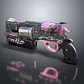 Stylish Pink and Black Decorative Pistol With Wing Accents Floral Engravings And Reflective Details