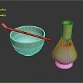 Green Bowl With Liquid Inside And Wooden Spoon Bamboo Striped Container Daily Use
