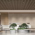 Modern Retail Store Interior With Grid Ceiling Wooden Walls And Green Plants In Stone Planters