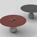 Modern Round Dining Tables With Red Gray Tabletop Silver Stone Base Decorative Balls 3d model