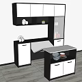 Modern Dining Table With Black And White Cabinets And Open Storage Design 3d model