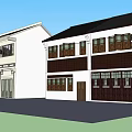 Contemporary Commercial Complex Facade Featuring Storefronts Large Glass Windows And Decorative Elements