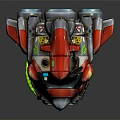 Colorful Mechanical Figurine With Red Black Flame Patterns And Gear Decorative Details