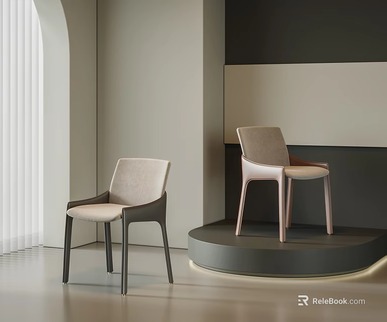 Modern Minimalist Dining Chairs With Light Upholstered Seats And Dark Legs In Home Interior 3d model 