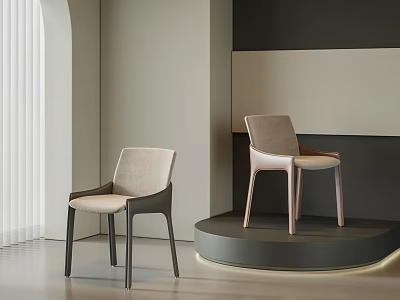 Modern Minimalist Dining Chairs With Light Upholstered Seats And Dark Legs In Home Interior 3d model