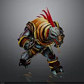 3D Fantasy Creature Character With Red Feathered Crest Colorful Armor And Battle Stance
