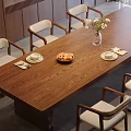 Middle Ancient Style Solid Wood Dining Table and Chair Open Dining Room Rectangular Dining Table Solid Wood Backrest Dining Chair Six-Person Solid Wood Cabinet Wine Cabinet Kitchen Supplies Vase Ornaments 3d model