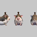 Cute Chubby Cartoon Pig Character With Pink Ears And Top Braid Design