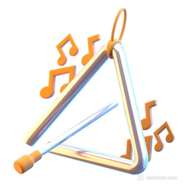 Colorful Musical Instruments and Art Supplies Featuring Metal Triangle Beater and Orange Music Notes 3d model 