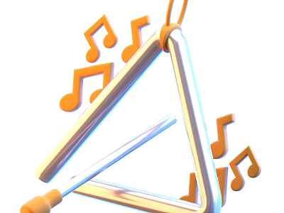 Colorful Musical Instruments and Art Supplies Featuring Metal Triangle Beater and Orange Music Notes 3d model