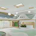 Bright Kindergarten Interior With Slide Wooden Shelves And Green Decor