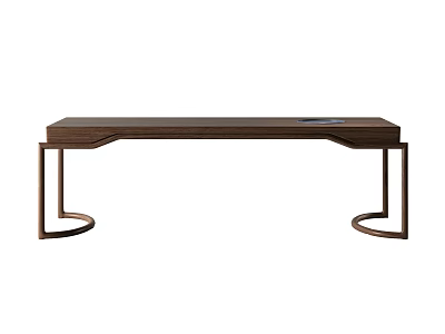 Modern Wooden Desk With Metal Legs For Home Office Minimalist Design 3d model
