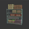 Industrial Metal Shelf With Multiple Layers Wooden Crates And Storage Drawers
