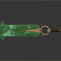 Green Weapon Blade With Copper Handle And Intricate Decorative Ring Design