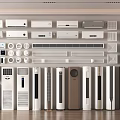 Various Styles of Air Conditioners and Fans Including Wall Mounted and Standing Types