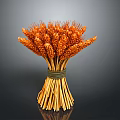 Golden Wheat Ears Bunch Tied With Green String On Dark Background