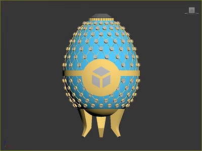 Unique Blue Egg Shaped Decorative Furniture With Gold Accents Geometric Pattern And Base Stand 3d model