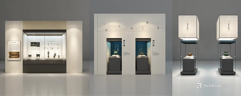 Modern Museum Exhibition Space With Glass Display Cases And Illuminated Artifacts 3d model 