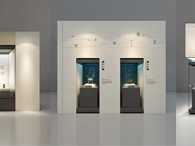 Modern Museum Exhibition Space With Glass Display Cases And Illuminated Artifacts 3d model