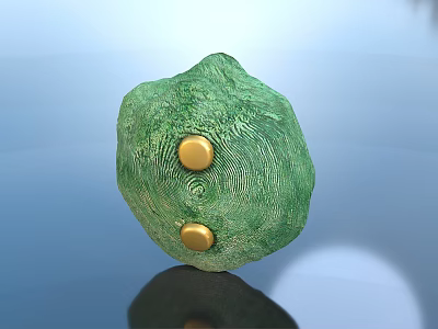 Green Textured Weapon With Two Golden Circular Elements And Surface Details 3d model