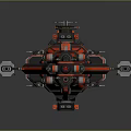 Red and Black Sci Fi Starship With Futuristic Weapon Systems and 3D Render Design
