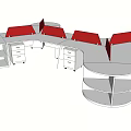 Curved Office Desk With Red Partitions Drawers Shelves For Collaborative Workspace 3d model