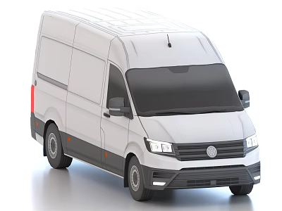 Volkswagen Commercial Cargo Van In White With Flat Roof Antenna Black Windows And Bumper 3d model