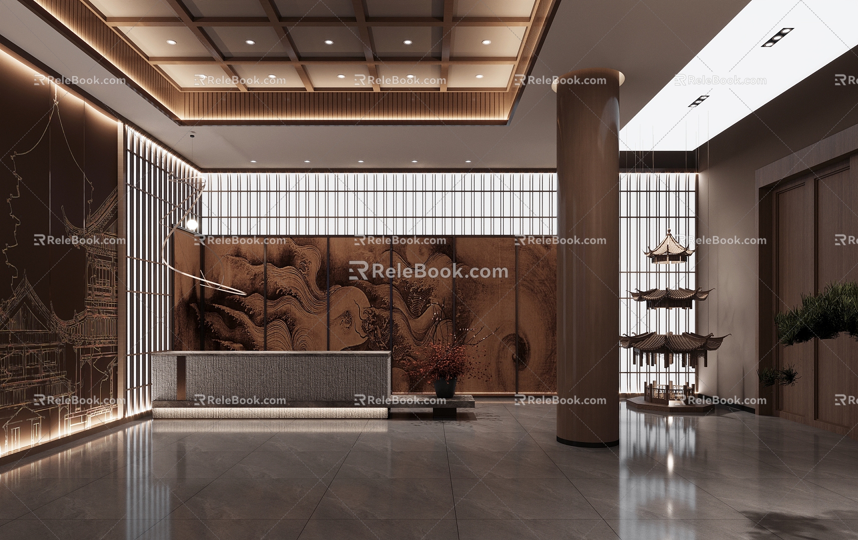 New Chinese Front Desk Reception Club Front Desk Hotel Front Desk 3d model