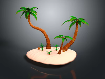 3D Rendered Small Island With Palm Trees And Small Plants On Gray Background 3d model