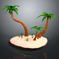 3D Rendered Small Island With Palm Trees And Small Plants On Gray Background