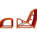 Stylish Orange Woven Lounge Chair With Modern Design And Matching Ottoman