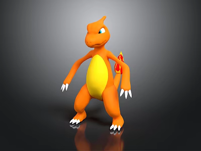 3D Cartoon Character Model With Orange Body Yellow Belly Red Tail And White Claws 3d model