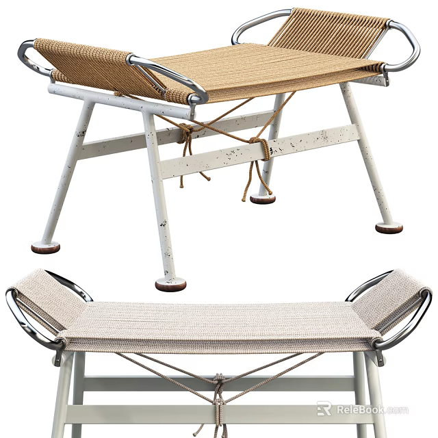 Durable Lightweight Metal Frame Footstool With Woven Seat And Portable Outdoor Design 3d model 