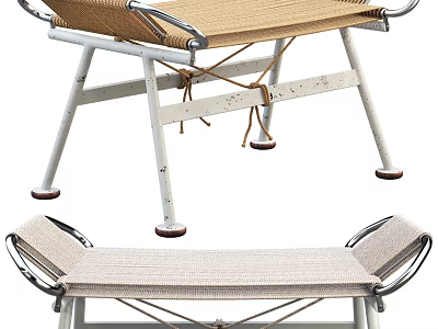 Durable Lightweight Metal Frame Footstool With Woven Seat And Portable Outdoor Design 3d model