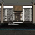 Elegant Oriental Hotel Lobby Featuring Carved Screens Marble Floor And Decorative Ornaments