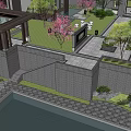 Chinese Style Courtyard Garden Entrance With Gray Brick Walls Carved Decorations And Green Plants
