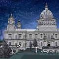 Ancient Architecture Featuring Dome Ornate Garden Fountains And Starry Sky
