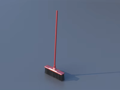 Red Handle Broom With Black Bristles On Gray Background Showing Shadow 3d model