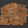 Layered Red And Gray Rock Formation 3D Model With Mossy Patches
