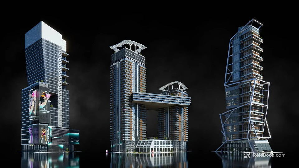 Modern High Rise Office Building With Glass Facade And Unique Architectural Design 3d model 