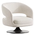 Modern Tan Leather Armchair with Curved Armrests and Swivel Base for Living Room