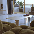 Modern Open Concept Living Dining Room Interior With Sofa Dining Table Chairs And Pendant Lighting