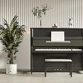 Elegant Black Piano Musical Instrument With Music Sheet And Potted Plant Decorative Elements