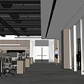 Modern Public Office Space With Open Layout Desks Computers Large Windows And Blinds 3d model