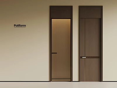 Modern Dark Wooden Hinged Doors With Sleek Vertical Lines In Interior Space 3d model