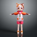 Cute 3D Game Character With Cat Ears Orange White Top Pink Shorts And Green Necklace