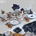 Stylish Kitchenware Plates And Cutlery For Elegant Table Setting With Blue Flowers Pumpkin Decorations