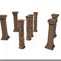 Multiple Classical Brown Architectural Columns With Base And Capital Details