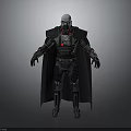 Sci-Fi Warrior Character With Metallic Helmet Armored Body And Long Cloak